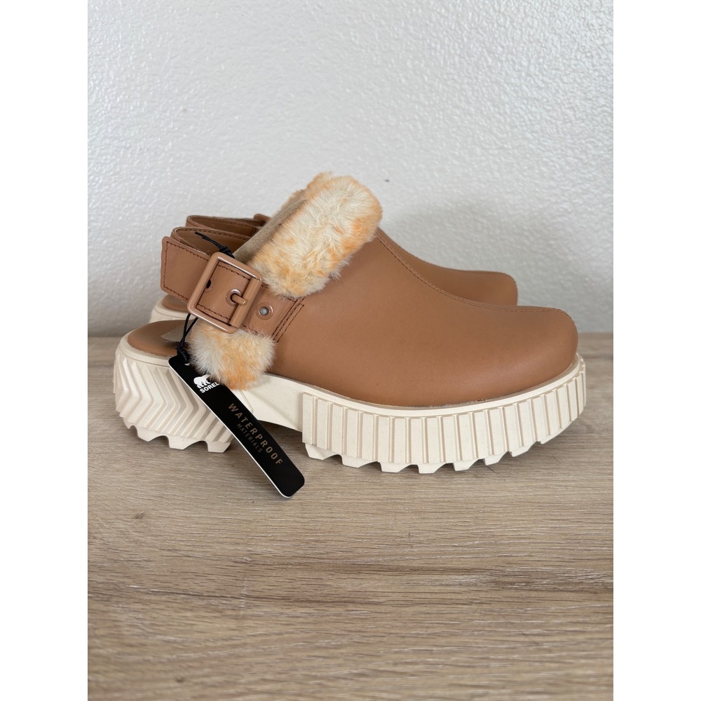 Sorel Brex Heel Slingback Clogs Waterproof Faux Fur Platform Tan NL5150-253 7